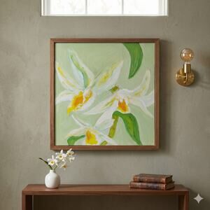 13.6" x 13.6" Tropical Orchid Canvas Painting Framed Floral Abstract Wall Art